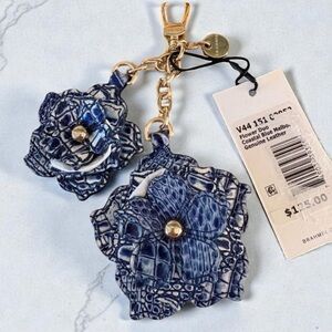 Brahmin Melbourne Blue Flower CHARM Key Chain Embossed Leather New with Tags 💙🤩